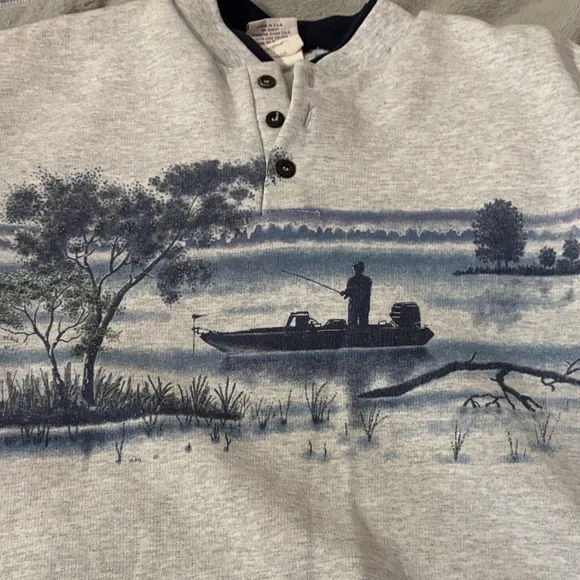 Gray Sweatshirt with Fishing Scene - Picture 2 of 8